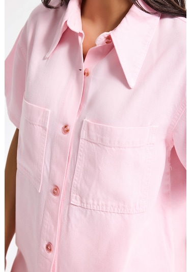 Itsbasic Kadın Light Pembe 6s6-98 Oversize %100 Koton Pamuk Denim Gömlek