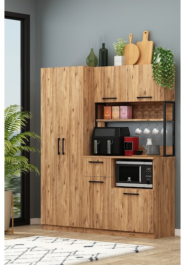 Ervin Kahve Köşesi 4 Raflı Airfry Kiler Dolabı Çok Amaçlı Atlantik Çam Atlantik Çam