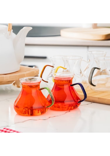 Perotti 16013 Ehl-i Keyf Renkli 6'lı Borosilikat Çay Bardağı Set Renkli