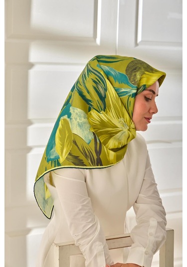 Silk Home Twill İpek Eşarp 11480-80 Yağ Yeşili, Asit, Butter Yellow, Petrol Yeşili