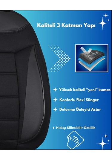 Renault Clio 4 Araçlara Uyumlu Tam Takım Flex S Model Oto Koltuk Kılıfı Siyah