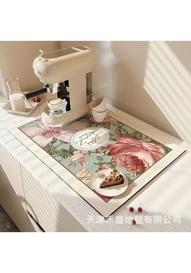 Yuntech01 Siyah Gümüşev Kireçtaşı Mutfak Lavabo Su Emici Mat - Isı Yalıtımı, Anti Kayma, 50x80 Cm - Kahve Makinesi, Masaüstü Koruması