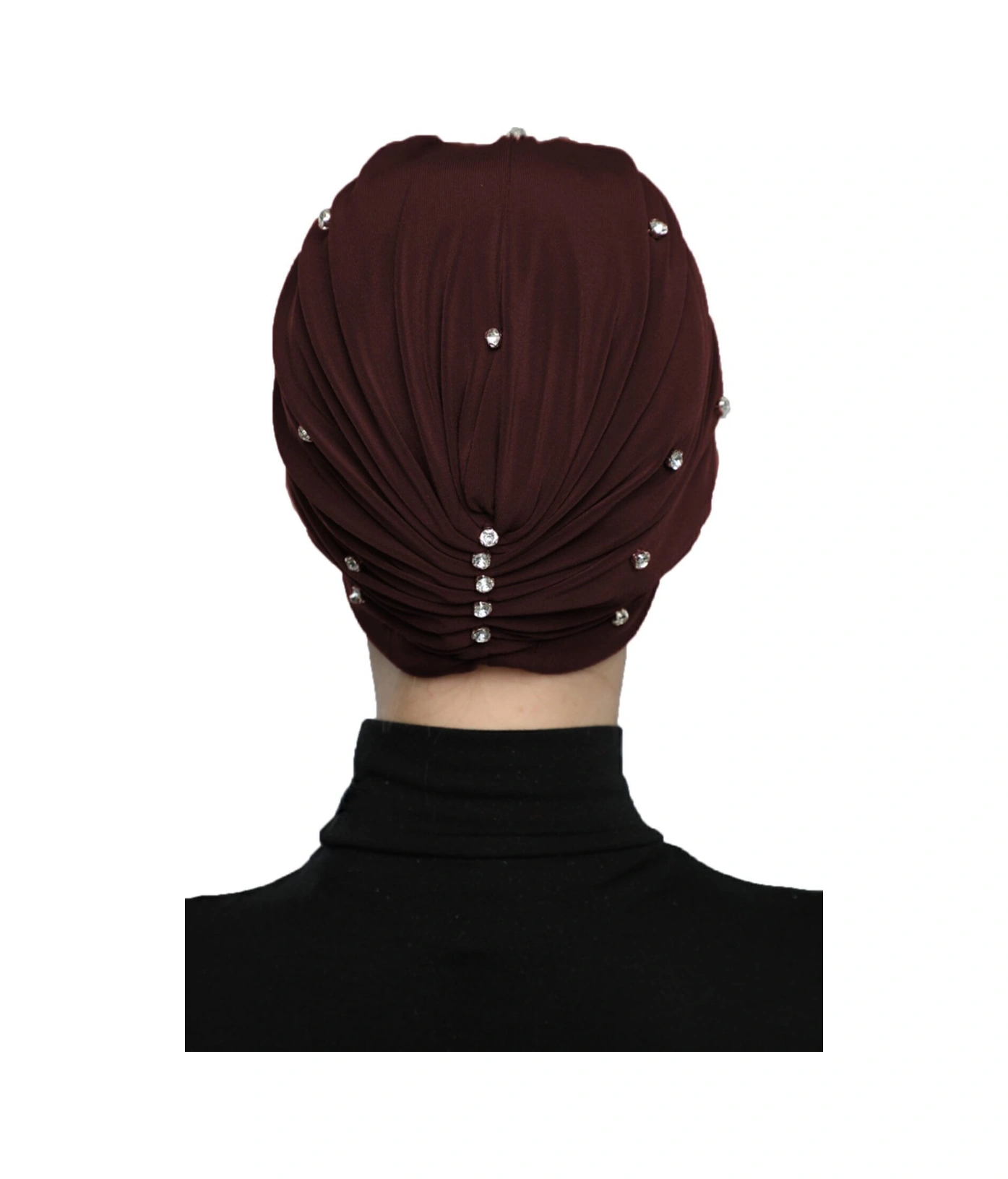 Zeni Taşlı Astarlı El Işi İşlemeli Kahve Hazır Türban Tesettür Abiye Bone Kahve