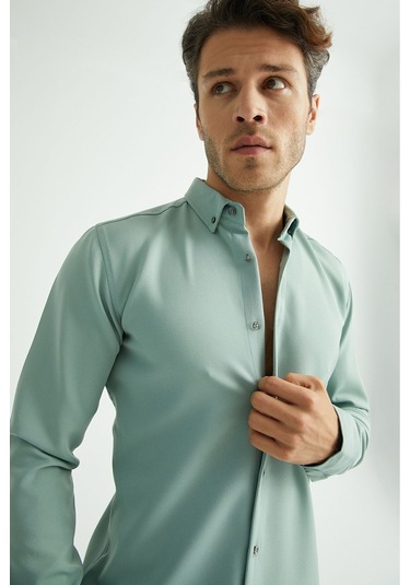Redline Flex Slim Fit Yumuşak Kolay Ütü Nefes Alan Erkek Gömlek Mint