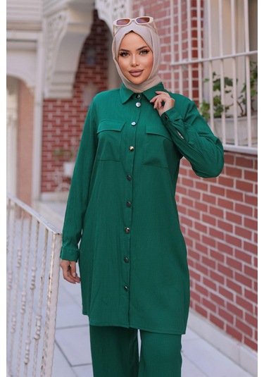 Cep Detaylı Tesettür Yeşil Takım Yeşil