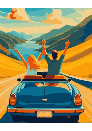 Denic Sayılarla Boyama Seti 40x50 Cm (Çıtalı) Fırça Boya Dahil Numaralı Tuval Mavi Arabalar Kız ve Erkek