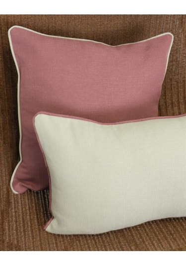 2'li Kombin Keten Görünümlü Kırlent Kılıfı Biyeli Gül Kurusu Ve Gri Renginde -2411 - Gül Kurusu