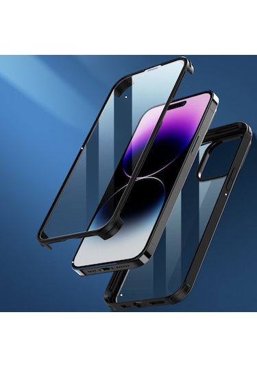 Noktaks - İphone 13 Mini Uyumlu - Kılıf Kendinden Ekran Koruyuculu 360 Ön Arka Ful Koruma Kapak - Siyah Siyah