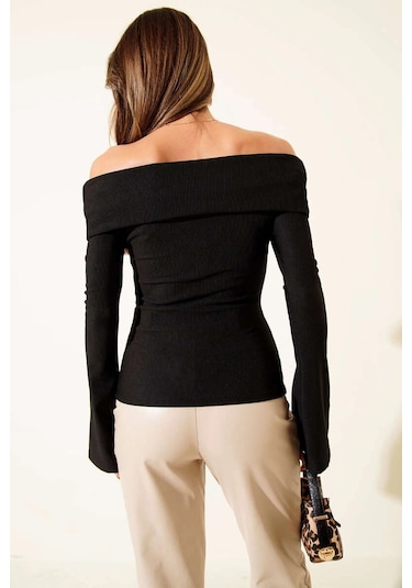 Biçomi Omzu Açık Fermuarlı Bluz Siyah T4330 Siyah