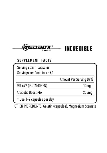 Red Box Labs Incredible Mk677 İbuta Anabolic Boost Mix 60 Caps Aromasız