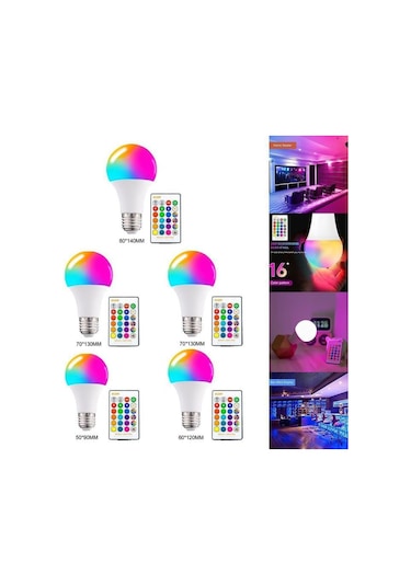 5 Adet Kumandalı, 20 Farklı Işık Renkli, Çakar Modlu Akıllı Led Ampul, Çok Kaliteli Rgb E-27 Ampul