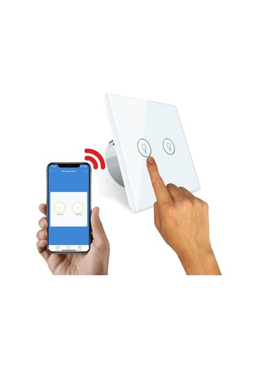 Fonri Wf3-el3-0202-03 Wıfı Kablosuz Çiftli Duvar Anahtarı Akıllı Dokunmatik