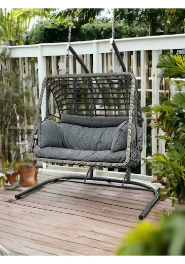 Tu Tienda İki Kişilik Rattan Örgü Salıncak,antrasit Antrasit