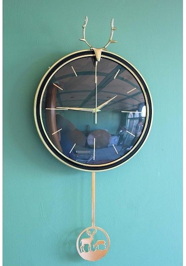 Geyikli Sarkaçlı Duvar Saati Alk1583 Dekoratif Hediyelik Çok Renkli