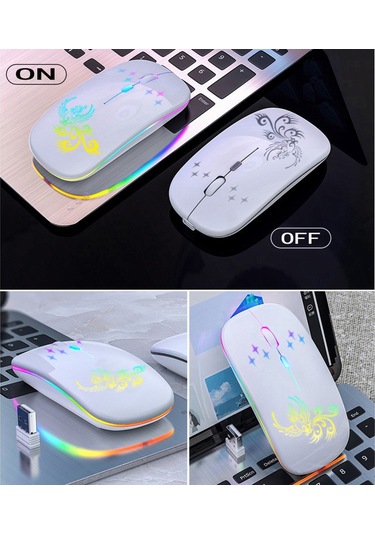 Lemestar Optik Kablosuz Sessiz Fare - 2.4g+bt3.0+bt5.2 Üç Mod, Ergonomik Tasarım, 500mah Şarj Edilebilir Pil, Beyaz Optik