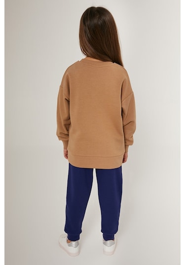 Rolypoly Never Let Go Your Dreams Kahverengi Kız Çocuk Eşofman Takımı Vizon