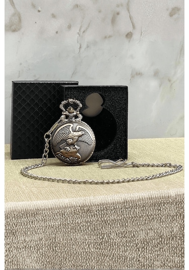 Büro Ev Ofis Hediyesi İçin Kutulu Kartal Motif Köstekli Saat