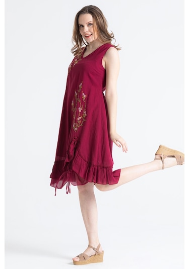 Kolsuz Vual Candan Yırtmaçlı Midi Boy Elbise Bordo Brd-bordo
