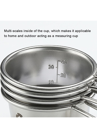 Yaleker 304 Çelik Sierra Bardak, Isıtılabilir, Ölçüm Lüx, Ev/doğa Kullanıma Uygun, Taşınabilir, Yığmalı, 60ml S050 Gümüş
