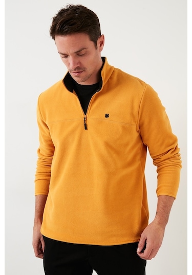 Buratti Slim Fit Anti-Pilling Tüylenme Yapmayan Bato Yaka Kışlık Şardonlu Erkek Polar 5906001 Hardal