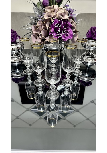 Çeyizci Çarşı Crystalex Gold Ayaklı Kahve Yanı Su Bardağı 180 Ml Gold