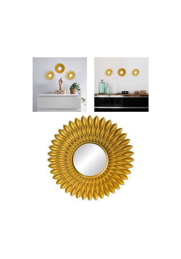 Suntek Yuvarlak Asılı Ayna Ev Şifonyer Dekor Duvar Aynaları Çiçek Şekilli Altın