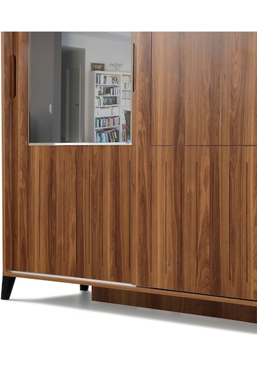 Pasifichome Huga Sürgülü Gardırop Ceviz 150Cm / 2 Kapaklı Çekmeceli Dolap