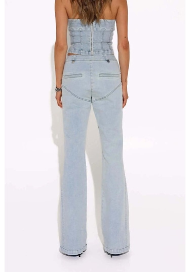 American Rag Cie Leon Jeans: Yüksek Bel, Boot Cut, %100 Pamuk, Moda Pantolon Açık Mavi