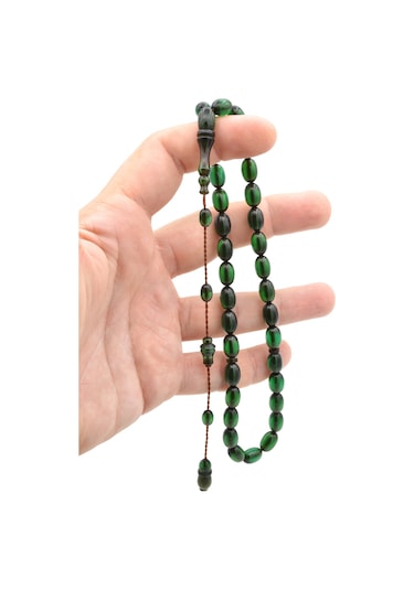 Murty99 Usta İşi Sistemli Beyzi Kesim Yeşil Ateş Kehribar Tesbih