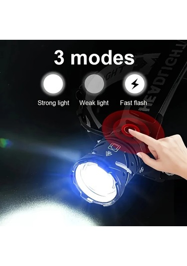 Xuweiwei Ultra Parlak 30w Led Bas Lambasi 1 Far 3 18650 Pil Hafif Type C Sarj Uzun Pil Omru Avcilik Balikcilik Altın