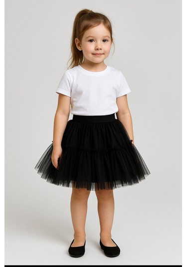 Gala Altı Fırfırlı Tütülü Kız Çocuk Etek Siyah