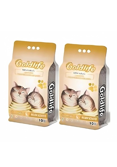 Goldlife Kavun Kokulu Topaklanan Bentonit Ince Taneli Kedi Kumu 10 Lt 2 Adet
