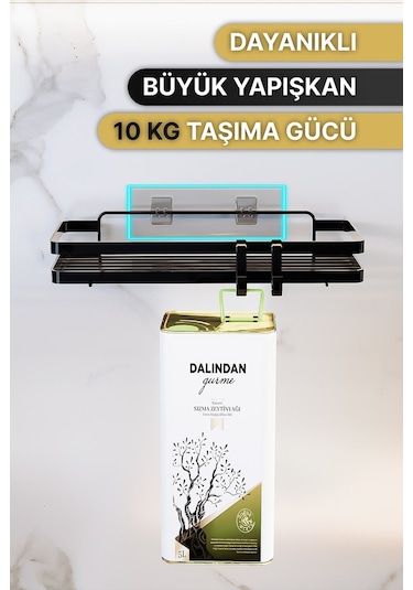 Bino Mutfak Rafı 2'li Set Yapışkanlı Lüks Modern Siyah Metal Baharatlık Rafı Organizer Düzenleyici Siyah