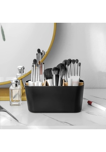 Cordial Siyah 5 Gözlü Plastik Bambu Diş Fırçası Askılığı, Banyo Organizatörü Ve Dekoru Siyah