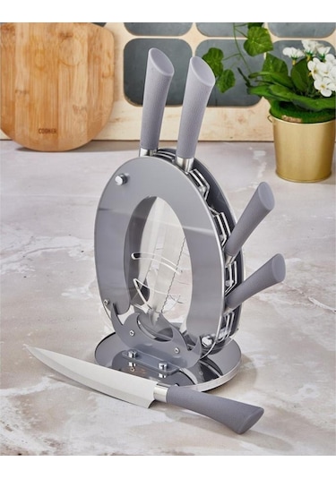 Cooker Bloklu 6 Parça Çelik Bıçak Seti - Gri - Ckr1373 Gri