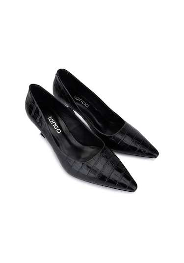 Tamer Tanca Kadın Hakiki Deri Siyah Kroko Topuklu Ayakkabı 492 60701 Bn Ayk Sk25-26 Sıyah Kroko Siyah