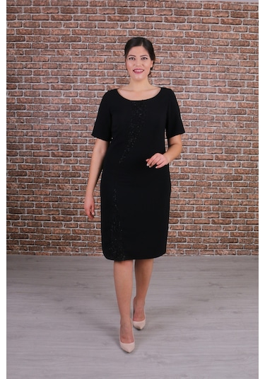 Nidya Moda Büyük Beden Kadın Siyah Abiye Elbise-4162s Siyah