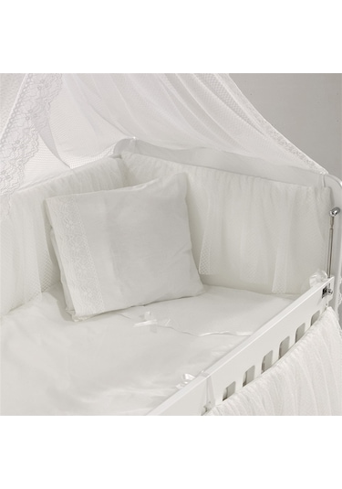 Meltem Kids Woody Anne Yanı Ahşap Sallanır Beşik 60 x 120 CM (Beyaz - Ekru) Beyaz