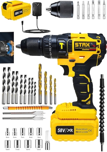 Staxx Büyük Boy Xl5800 58v 10ah Çift Akülü Şarjlı Matkap Seti