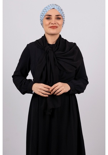 Bebe Mavisi Pratik Hazır Geçmeli Tesettür Bone Sandy Kumaş Taşlı Çok Renkli