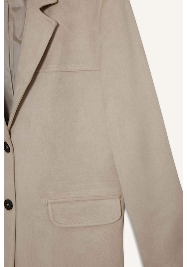 Defacto Regular Fit Ceket Yaka Süet Blazer Ceket E7236ax25aubg220 Bej
