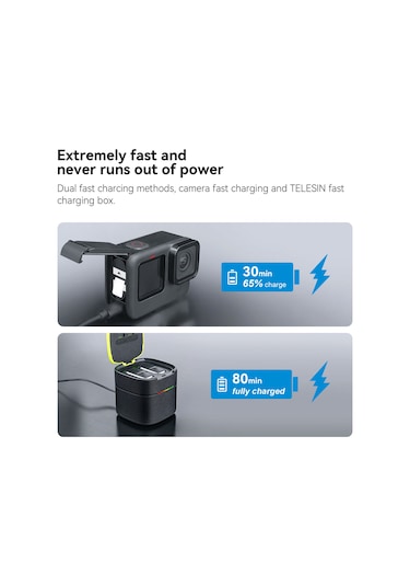 Ranyeek Telesın 1720mah Düşük Sıcaklıkta Çalışır Spor Kamera Bataryası, Gopro Hero 12/11/10/9 Uyumlu, Hızlı Şarjlı, Tekli Paket Beyaz