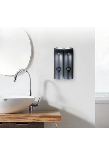 Gajeena Duvarlı Elmas Sabun Dispenseri, 2'li Başlıklı, 300ml 2, Duş Jeli Ve Şampuan Depolayıcı, Deliksiz Kurulum, Gri Gri