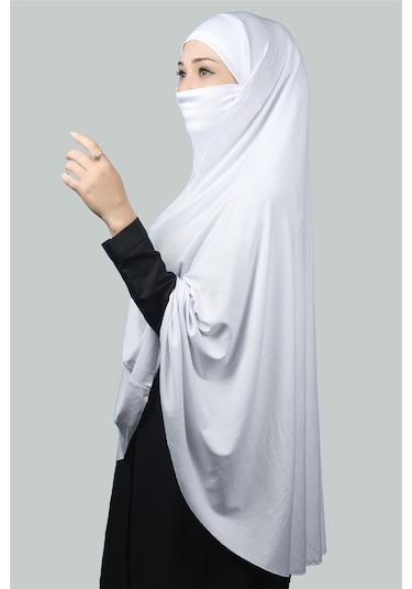 Altobeh Hazır Türban Peçeli Pratik Eşarp Tesettür Nikaplı Hijab - Namaz Örtüsü Sufle (5XL) - Beyaz