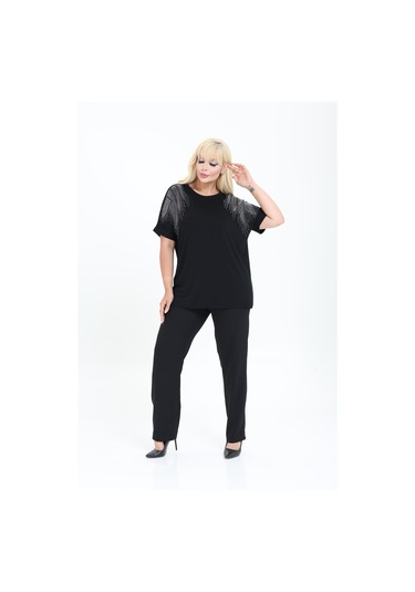 Bambu Bluz Yarasa Kol Taş Detaylı M-6xl Siyah