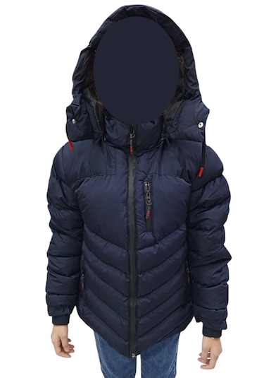 Erkek Çocuk Kapüşonu Çıkabilen İçi Peluş Astarlı Fermuar Cepli Lacivert Renk Mont Lacivert