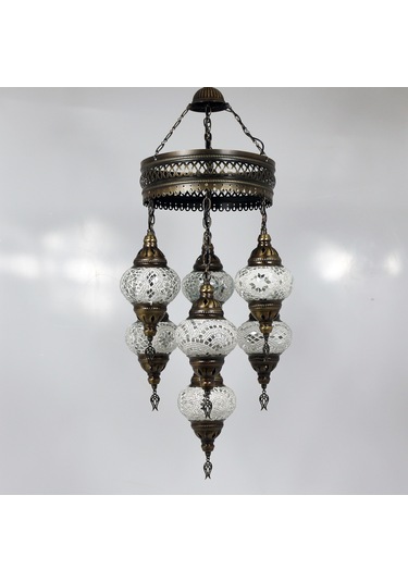 Dekoratif Mozaik Lamba 7 li Sarkıt Avize Renkli Desenli Lamba v3