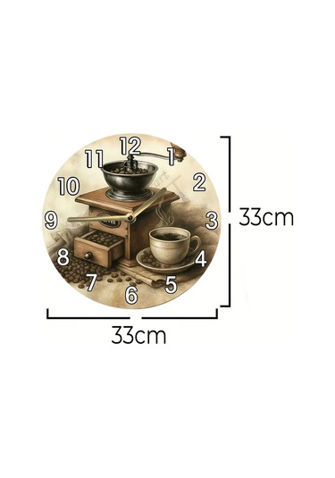 Sessiz Yuvarlak Ahşap Duvar Saati, Kuvars Coffe Desen Sdw2018 Coffe , Cafe Renkli
