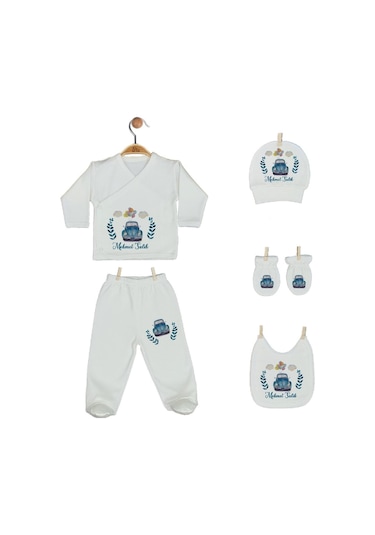 Pia Baby 2011 İsme Özel Arabalı Beşli Zıbın Set Krem