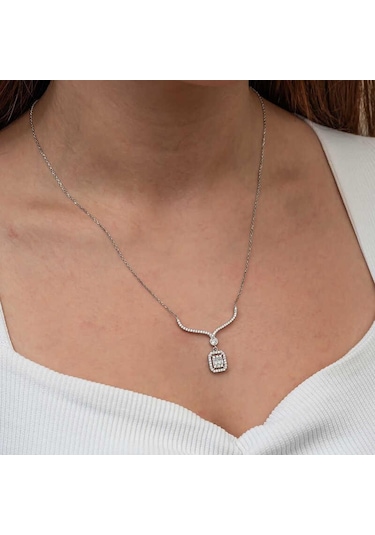 Gümüş Baget Taşlı Gerdanlık Model Kadın Kolye-205543 Çok Renkli